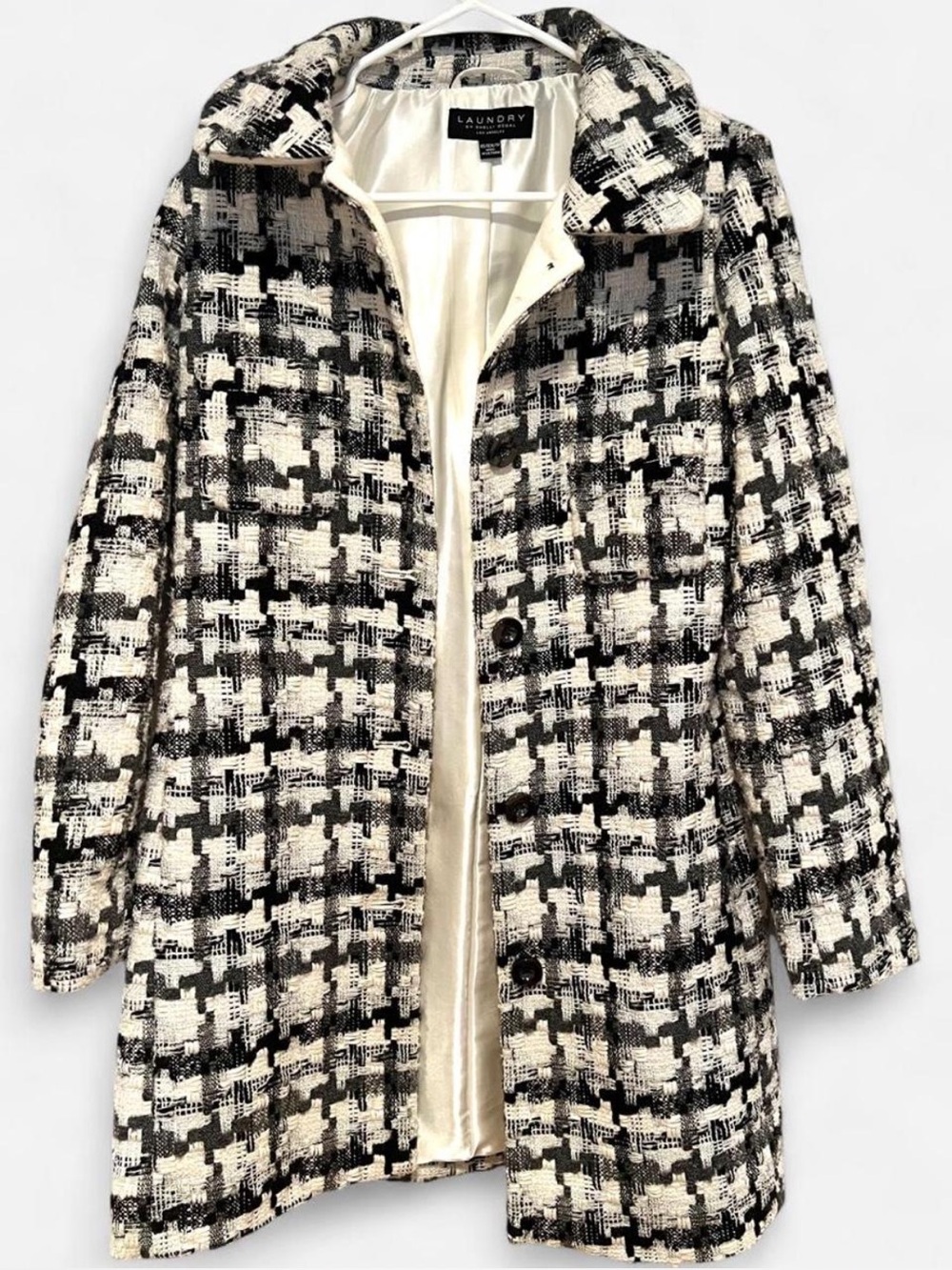 Laundry by Shelli Segal Shiny Black & White Tweed Coat